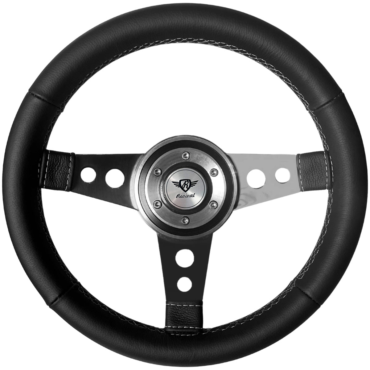 Volante Revival Racing Inox Couro Preto
