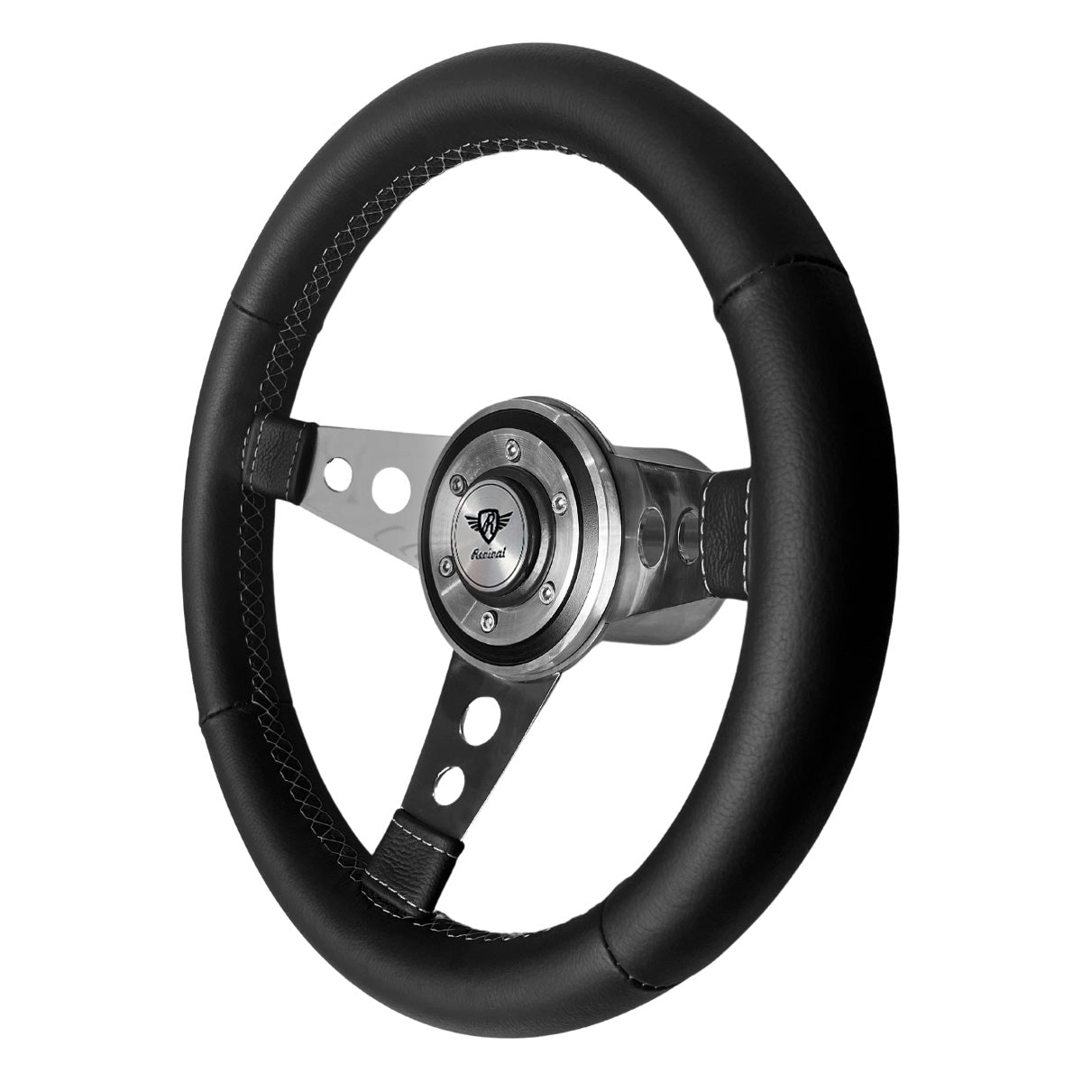 Volante Revival Racing Inox Couro Preto
