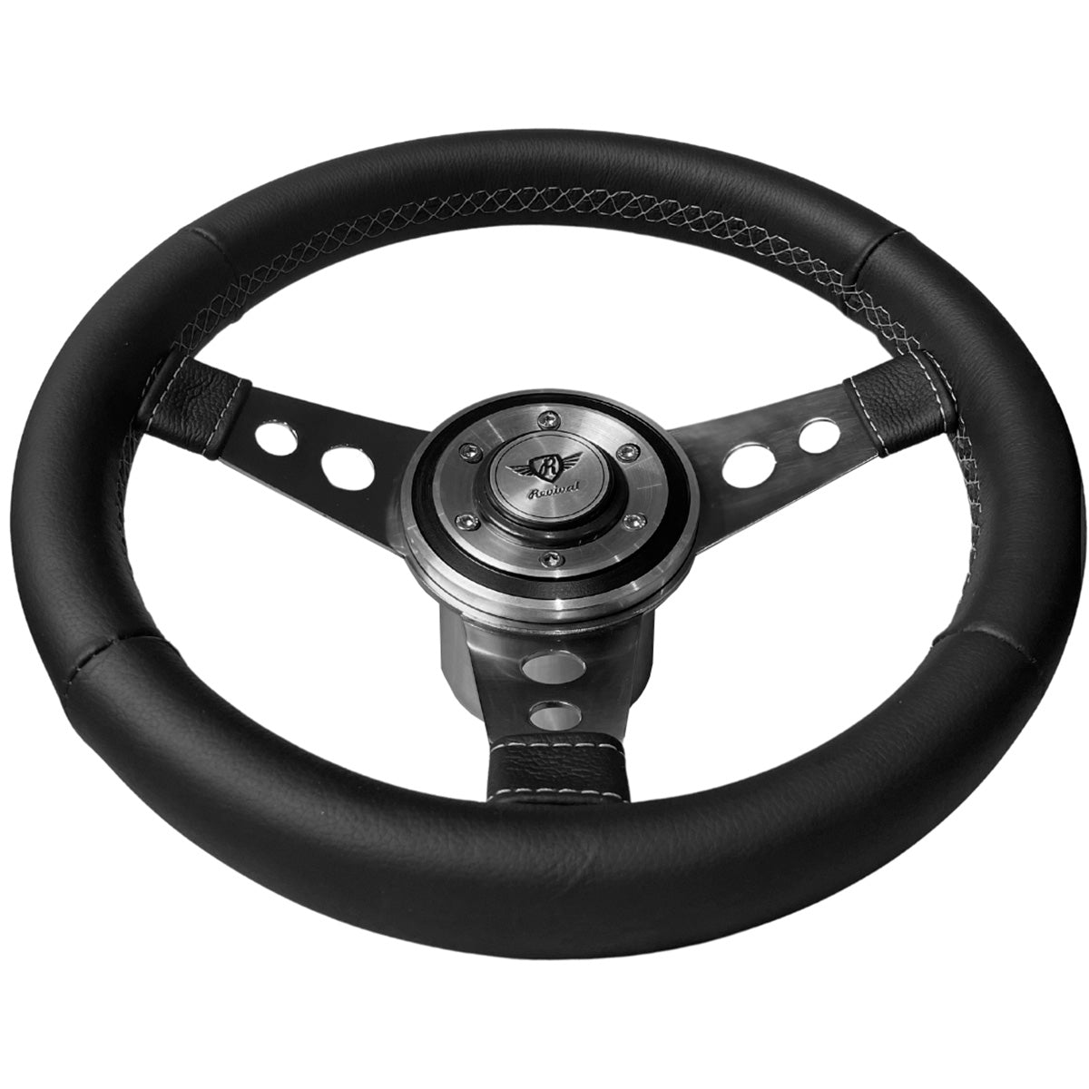 Volante Revival Racing Inox Couro Preto