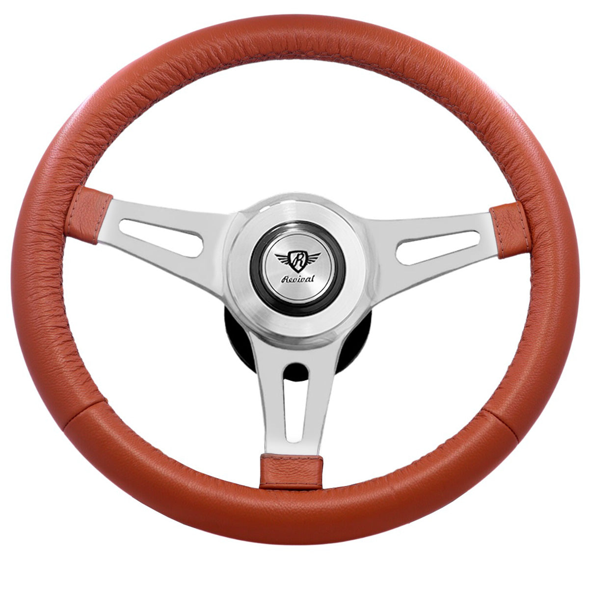 Volante Rosseti Mini Classic de piel color caramelo (logotipo plateado)