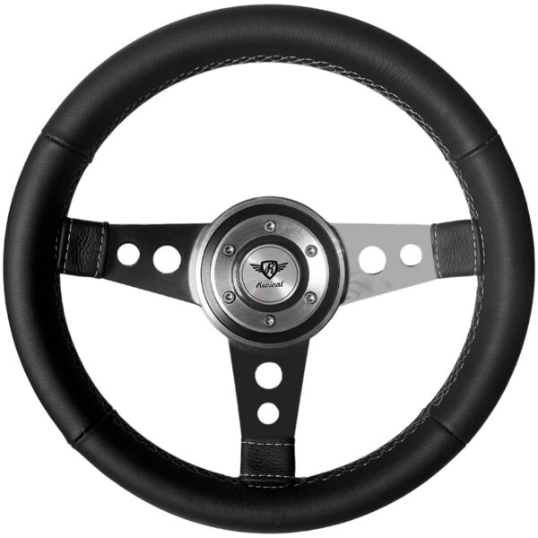 Volante Revival Racing Inox Couro Preto